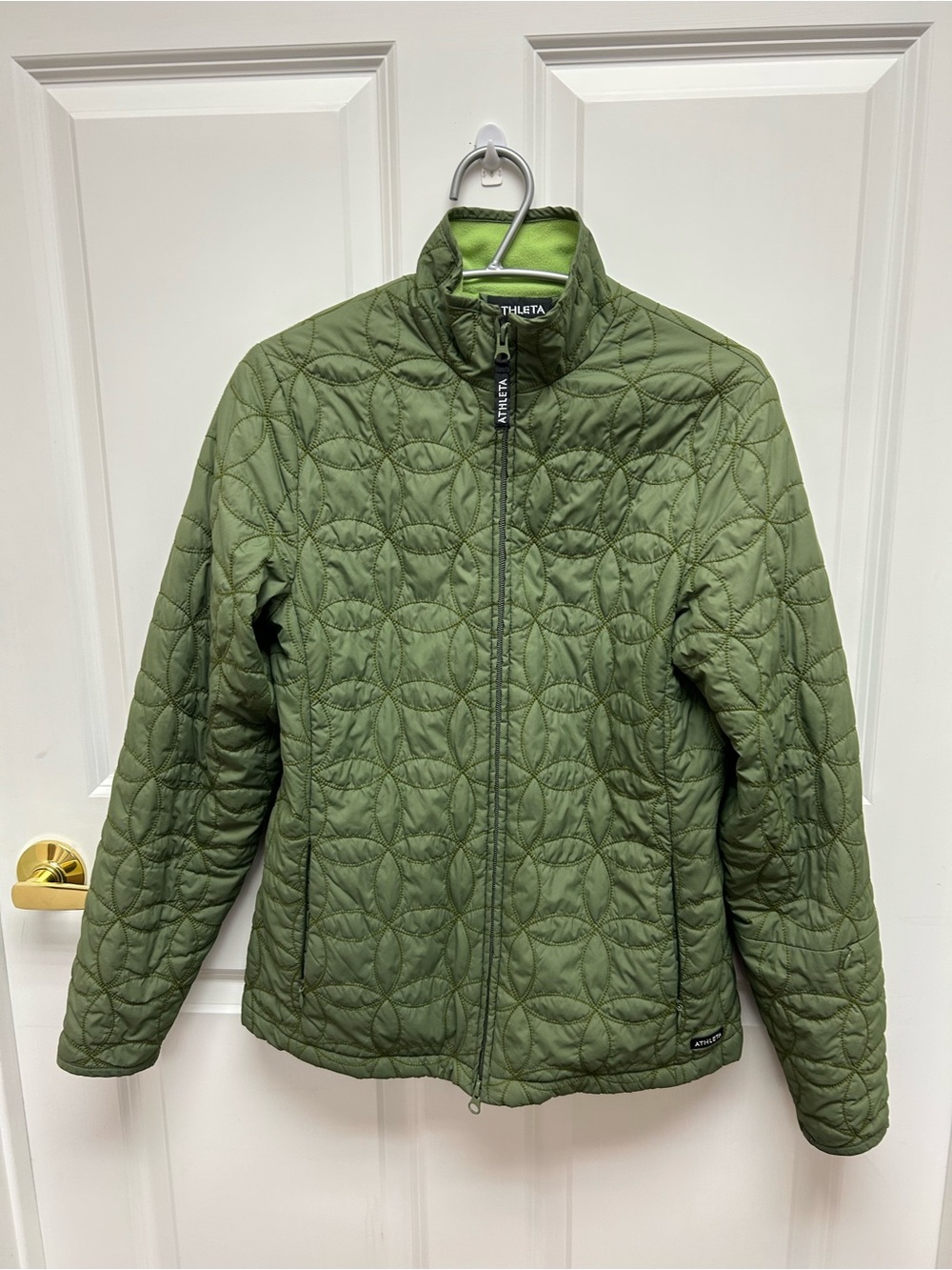 Athleta Quilted Fleece Lined Lightweight Jacket - Olive Green Size Small